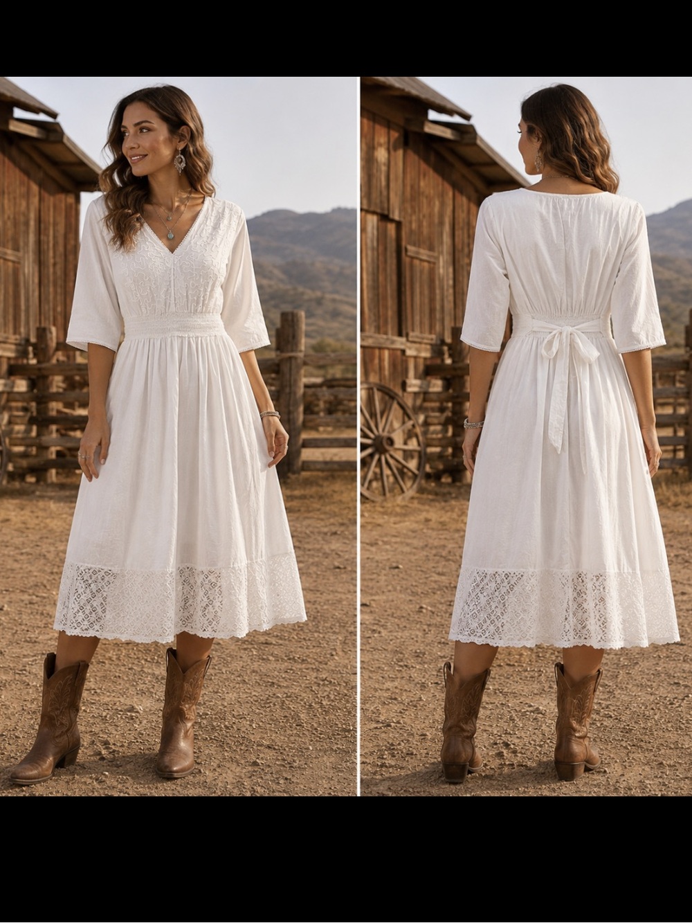 WHITE WAVES White Embroidered V-Neck Dress size L/XL NWT